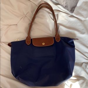 Navy Longchamp Le Pliage Shopping Tote